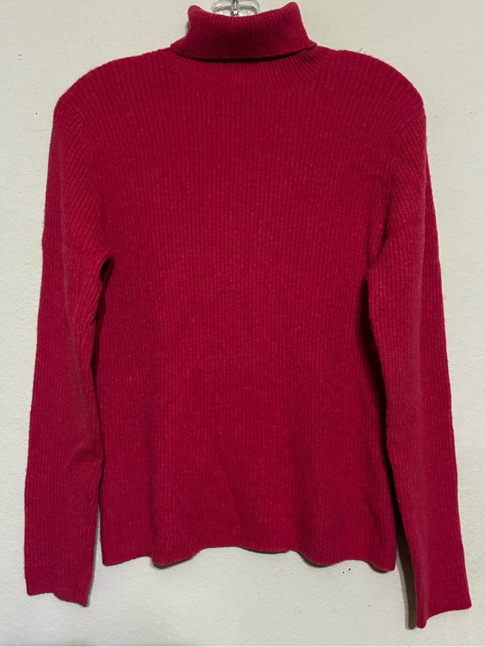 Lands' End 100% Cashmere Turtleneck Sweater Medium Raspbery Pink Ribbed Knit